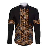 Gold Aotearoa Mangopare Kowhaiwhai and Niho Taniwha Long Sleeve Button Shirt Maori New Zealand