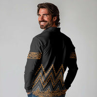 Gold Aotearoa Mangopare Kowhaiwhai and Niho Taniwha Long Sleeve Polo Shirt Maori New Zealand