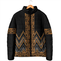 Gold Aotearoa Mangopare Kowhaiwhai Niho Taniwha Padded Jacket Maori New Zealand - Polynesian Pride