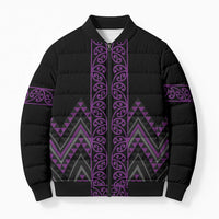 Purple Aotearoa Mangopare Kowhaiwhai Niho Taniwha Bomber Puffer Jacket Maori New Zealand - Polynesian Pride