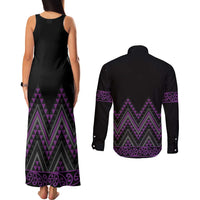 Purple Aotearoa Mangopare Kowhaiwhai and Niho Taniwha Couples Matching Tank Maxi Dress and Long Sleeve Button Shirt Maori New Zealand LT14 - Polynesian Pride