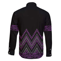 Purple Aotearoa Mangopare Kowhaiwhai and Niho Taniwha Family Matching Long Sleeve Bodycon Dress and Hawaiian Shirt Maori New Zealand LT14 - Polynesian Pride