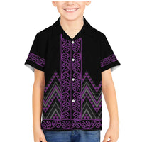 Purple Aotearoa Mangopare Kowhaiwhai and Niho Taniwha Family Matching Mermaid Dress and Hawaiian Shirt Maori New Zealand LT14 Son's Shirt Purple - Polynesian Pride