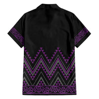 Purple Aotearoa Mangopare Kowhaiwhai and Niho Taniwha Family Matching Off Shoulder Maxi Dress and Hawaiian Shirt Maori New Zealand