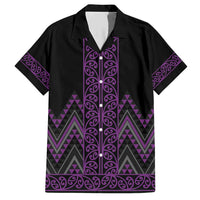 Purple Aotearoa Mangopare Kowhaiwhai and Niho Taniwha Family Matching Short Sleeve Bodycon Dress and Hawaiian Shirt Maori New Zealand LT14 Dad's Shirt - Short Sleeve Purple - Polynesian Pride
