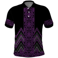 Purple Aotearoa Mangopare Kowhaiwhai and Niho Taniwha Polo Shirt Maori New Zealand