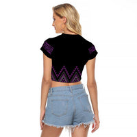 Purple Aotearoa Mangopare Kowhaiwhai and Niho Taniwha Raglan Cropped T Shirt Maori New Zealand