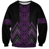 Purple Aotearoa Mangopare Kowhaiwhai and Niho Taniwha Sweatshirt Maori New Zealand