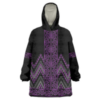 Purple Aotearoa Mangopare Kowhaiwhai and Niho Taniwha Wearable Blanket Hoodie Maori New Zealand