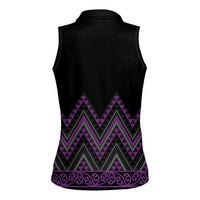 Purple Aotearoa Mangopare Kowhaiwhai and Niho Taniwha Women Sleeveless Polo Shirt Maori New Zealand