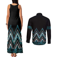 Paua Shell Aotearoa Mangopare Kowhaiwhai and Niho Taniwha Couples Matching Tank Maxi Dress and Long Sleeve Button Shirt Maori New Zealand LT14 - Polynesian Pride