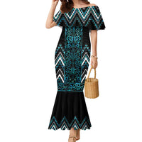 Paua Shell Aotearoa Mangopare Kowhaiwhai and Niho Taniwha Family Matching Mermaid Dress and Hawaiian Shirt Maori New Zealand LT14 Mom's Dress Turquoise - Polynesian Pride