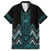 Paua Shell Aotearoa Mangopare Kowhaiwhai and Niho Taniwha Family Matching Puletasi and Hawaiian Shirt Maori New Zealand LT14 Dad's Shirt - Short Sleeve Turquoise - Polynesian Pride