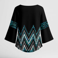 Paua Shell Aotearoa Mangopare Kowhaiwhai Niho Taniwha Kimono Sleeve Blouse Maori New Zealand - Polynesian Pride