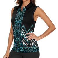 Paua Shell Aotearoa Mangopare Kowhaiwhai and Niho Taniwha Women Sleeveless Polo Shirt Maori New Zealand