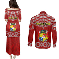 Tonga Rugby Couples Matching Puletasi Dress and Long Sleeve Button Shirts 2023 World Cup Tongan Kupesi Ngatu Pattern LT14 - Polynesian Pride