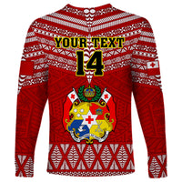 Custom Tonga Rugby Long Sleeve Shirt 2023 World Cup Tongan Kupesi Ngatu Pattern LT14 - Polynesian Pride