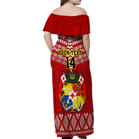 Custom Tonga Rugby Off Shoulder Maxi Dress 2023 World Cup Tongan Kupesi Ngatu Pattern LT14 - Polynesian Pride