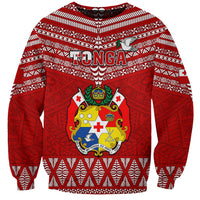 Custom Tonga Rugby Sweatshirt 2023 World Cup Tongan Kupesi Ngatu Pattern LT14 Unisex Red - Polynesian Pride