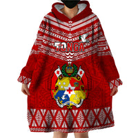 Custom Tonga Rugby Wearable Blanket Hoodie 2023 World Cup Tongan Kupesi Ngatu Pattern LT14 - Polynesian Pride