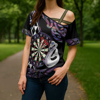 Personalised New Zealand Darts Cross Shoulder Shirt Ngutukaka Manaia Taniko Luxury Purple - Polynesian Pride