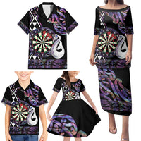 Personalised New Zealand Darts Family Matching Puletasi and Hawaiian Shirt Ngutukaka Manaia Taniko Luxury Purple - Polynesian Pride