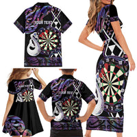Personalised New Zealand Darts Family Matching Short Sleeve Bodycon Dress and Hawaiian Shirt Ngutukaka Manaia Taniko Luxury Purple LT14 - Polynesian Pride