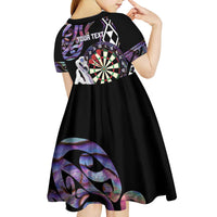 Personalised New Zealand Darts Kid Short Sleeve Dress Ngutukaka Manaia Taniko Luxury Purple - Polynesian Pride