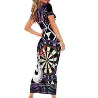 Personalised New Zealand Darts Short Sleeve Bodycon Dress Ngutukaka Manaia Taniko Luxury Purple - Polynesian Pride