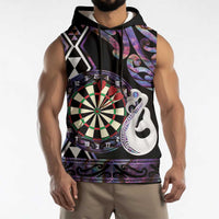 Personalised New Zealand Darts Sleeveless Hoodie Ngutukaka Manaia Taniko Luxury Purple - Polynesian Pride