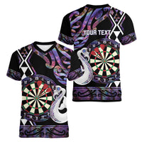 Personalised New Zealand Darts Women V-Neck T-Shirt Ngutukaka Manaia Taniko Luxury Purple LT14 - Polynesian Pride
