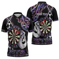 Personalised New Zealand Darts Zipper Polo Shirt Ngutukaka Manaia Taniko Luxury Purple - Polynesian Pride