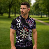 Personalised New Zealand Darts Zipper Polo Shirt Ngutukaka Manaia Taniko Luxury Purple LT14 - Polynesian Pride