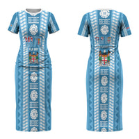Fiji Day 1970 Couples Matching Short Sleeve Bodycon Dress and Long Sleeve Button Shirt For Fiji Ever Fiji Tapa Pattern Blue LT14 - Polynesian Pride
