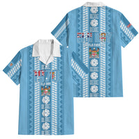 Fiji Day 1970 Family Matching Short Sleeve Bodycon Dress and Hawaiian Shirt For Fiji Ever Fiji Tapa Pattern Blue LT14 Dad's Shirt - Short Sleeve Blue - Polynesian Pride