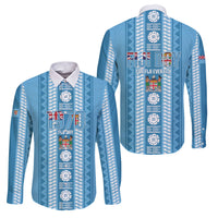 Fiji Day 1970 Family Matching Short Sleeve Bodycon Dress and Hawaiian Shirt For Fiji Ever Fiji Tapa Pattern Blue LT14 Dad's Shirt - Long Sleeve Blue - Polynesian Pride