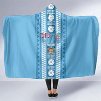 Fiji Day 1970 Hooded Blanket For Fiji Ever Fiji Tapa Pattern Blue LT14 One Size Blue - Polynesian Pride