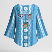 Fiji Day 1970 Kimono Sleeve Blouse For Fiji Ever Fiji Tapa Pattern Blue