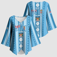 Fiji Day 1970 Kimono Sleeve Blouse For Fiji Ever Fiji Tapa Pattern Blue