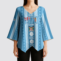 Fiji Day 1970 Kimono Sleeve Blouse For Fiji Ever Fiji Tapa Pattern Blue