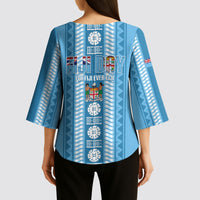 Fiji Day 1970 Kimono Sleeve Blouse For Fiji Ever Fiji Tapa Pattern Blue