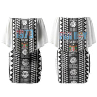 Fiji Day 1970 Couples Matching Off Shoulder Short Dress and Hawaiian Shirt For Fiji Ever Fiji Tapa Pattern White LT14 - Polynesian Pride