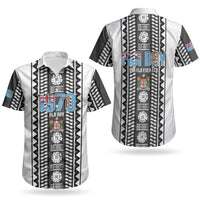 Fiji Day 1970 Couples Matching Off Shoulder Short Dress and Hawaiian Shirt For Fiji Ever Fiji Tapa Pattern White LT14 - Polynesian Pride
