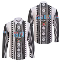 Fiji Day 1970 Family Matching Long Sleeve Bodycon Dress and Hawaiian Shirt For Fiji Ever Fiji Tapa Pattern White LT14 Dad's Shirt - Long Sleeve White - Polynesian Pride