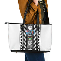 Fiji Day 1970 Leather Tote Bag For Fiji Ever Fiji Tapa Pattern White LT14 - Polynesian Pride