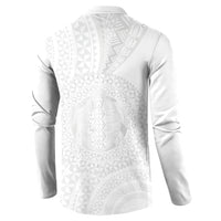 Tonga White Sunday Button Sweatshirt Fakame Tongan Ngatu Turtle LT14 - Polynesian Pride