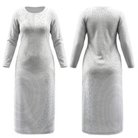 Tonga White Sunday Family Matching Long Sleeve Bodycon Dress and Hawaiian Shirt Fakame Tongan Ngatu Turtle LT14 Mom's Dress White - Polynesian Pride