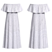 Tonga White Sunday Family Matching Off Shoulder Maxi Dress and Hawaiian Shirt Fakame Tongan Ngatu Turtle LT14 Mom's Dress White - Polynesian Pride