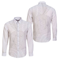Tonga White Sunday Family Matching Short Sleeve Bodycon Dress and Hawaiian Shirt Fakame Tongan Ngatu Turtle LT14 Dad's Shirt - Long Sleeve White - Polynesian Pride