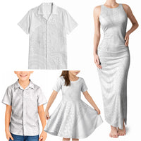 Tonga White Sunday Family Matching Tank Maxi Dress and Hawaiian Shirt Fakame Tongan Ngatu Turtle